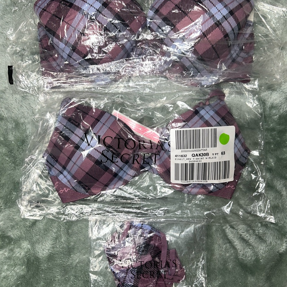 Victoria's Secret Plaid Intimates Set - Purple, Blue, and Black